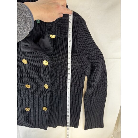 Lauren Ralph Knit Cardigan Black Cotton M Gold Button - Picture 7 of 9
